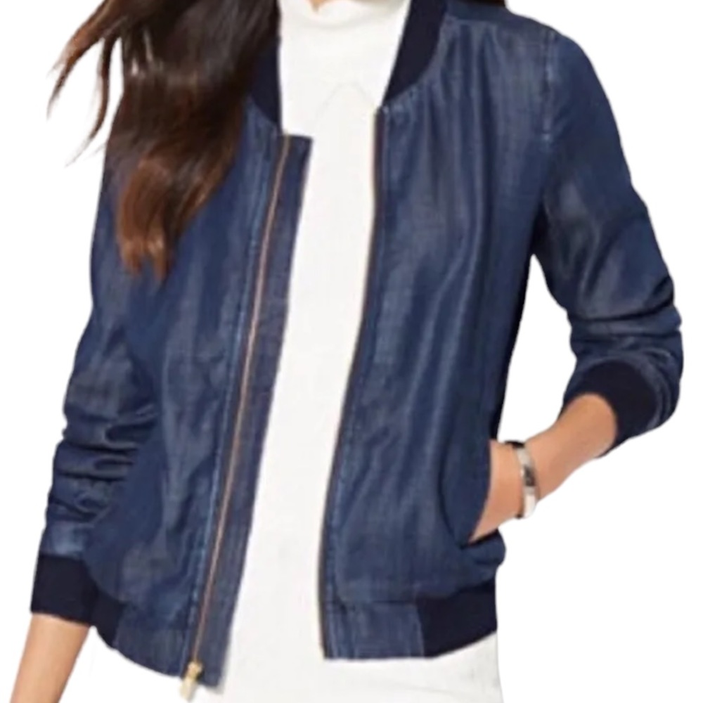 NY & Co. Blue Zip Up Bomber Jacket Size XS